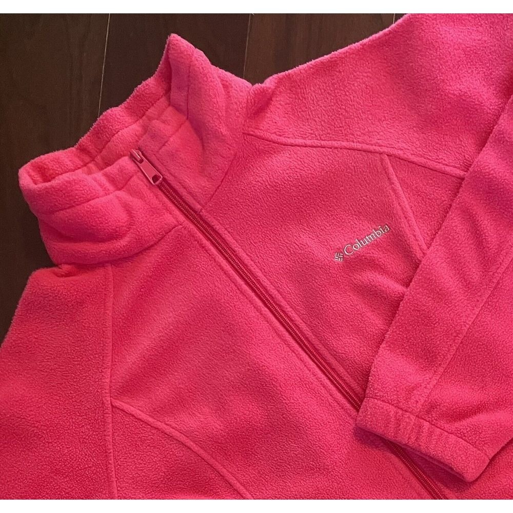Columbia Fleece Jacket Women Lg Hot Pink Full Zip Benton Springs Mock Neck Cozy